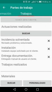 Actuaciones en partes de trabajo